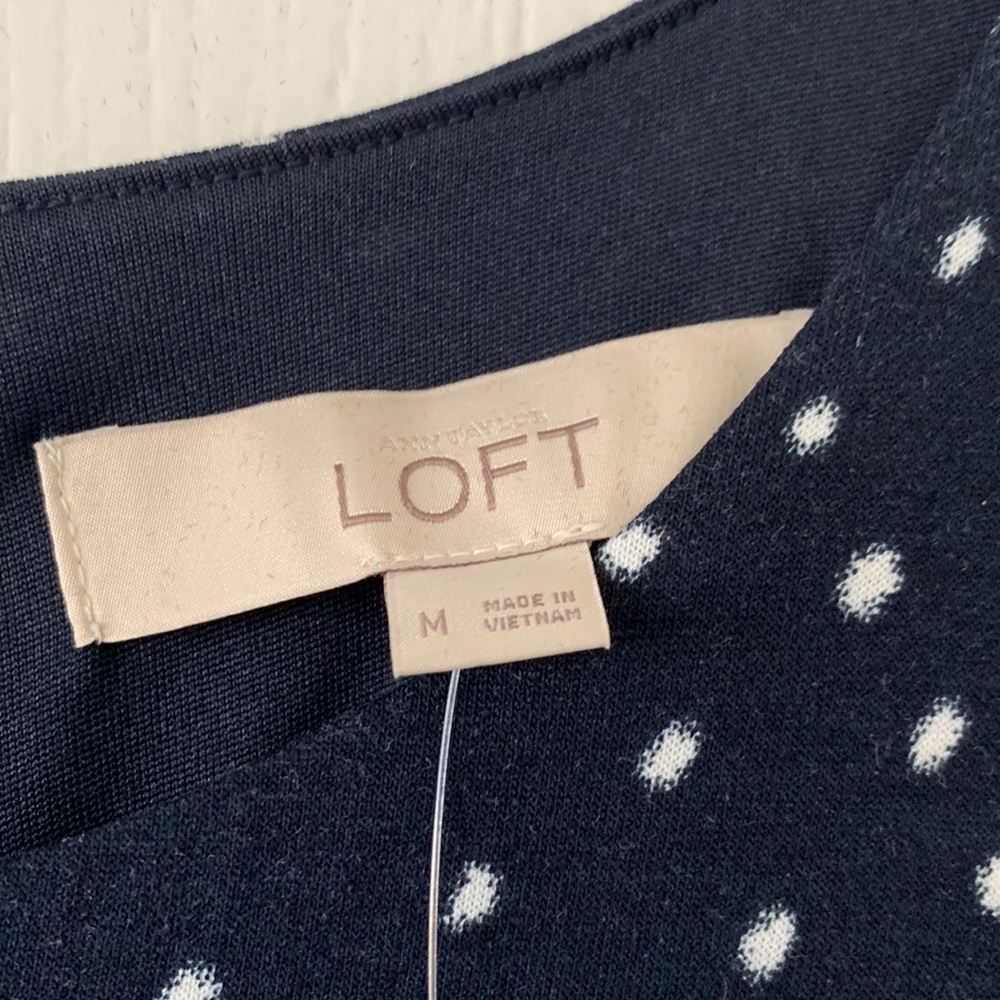 NWT LOFT Black/White Polka Dot Print Cap Sleeves Dress Size M - Picture 3 of 16